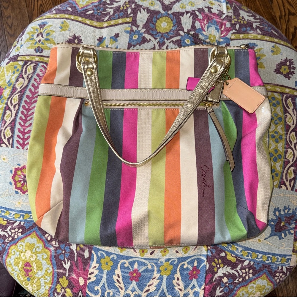 COACH 19021 POPPY LEGACY STRIPE GLAM TOTE Shoulder Bag - Picture 2 of 14